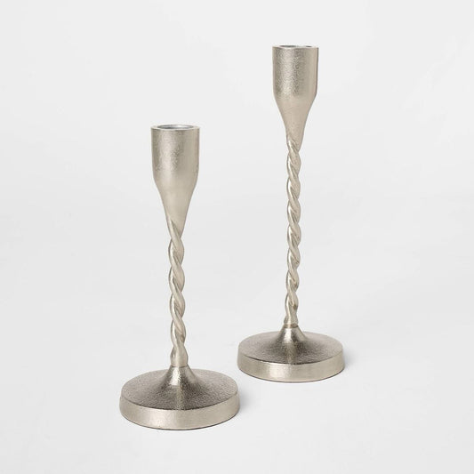 Set 2 Candelabros Plateados Metal