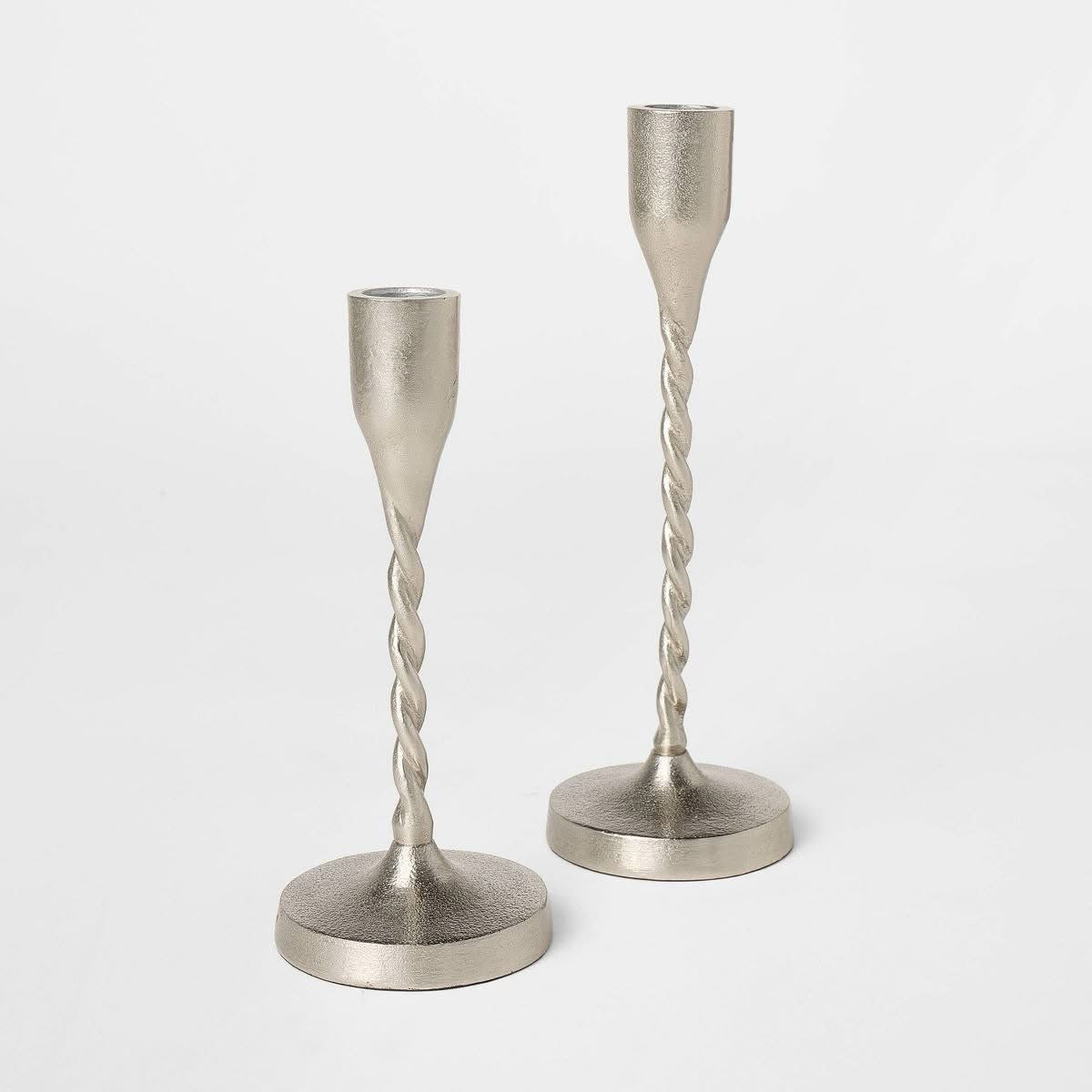 Set 2 Candelabros Plateados Metal